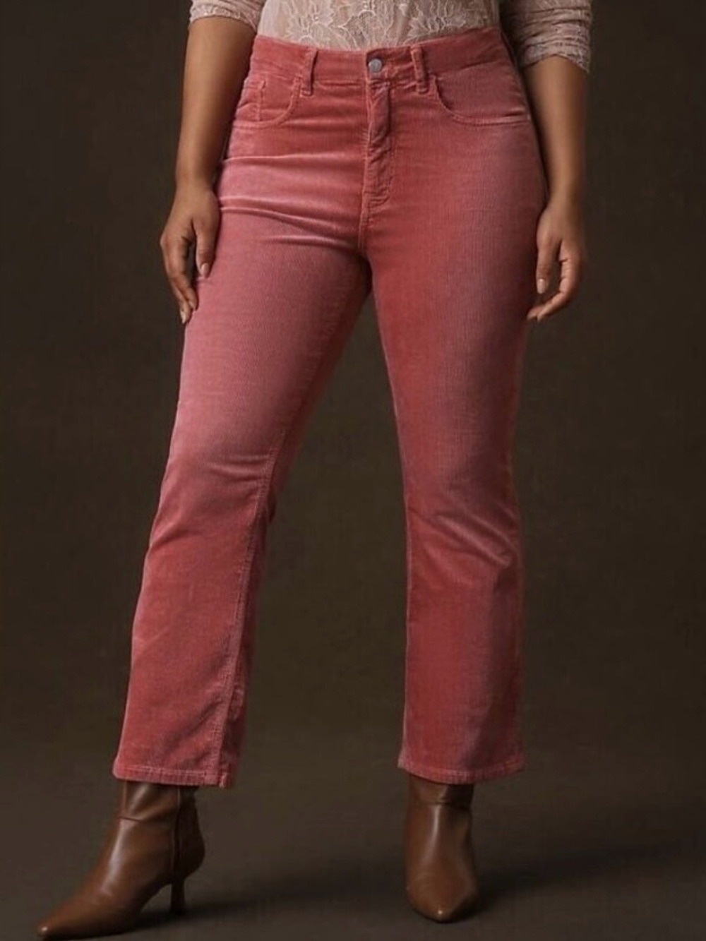 Pilcro The Yaya Mid-Rise Corduroy Crop Flare Jeans Rose Pink Size 28